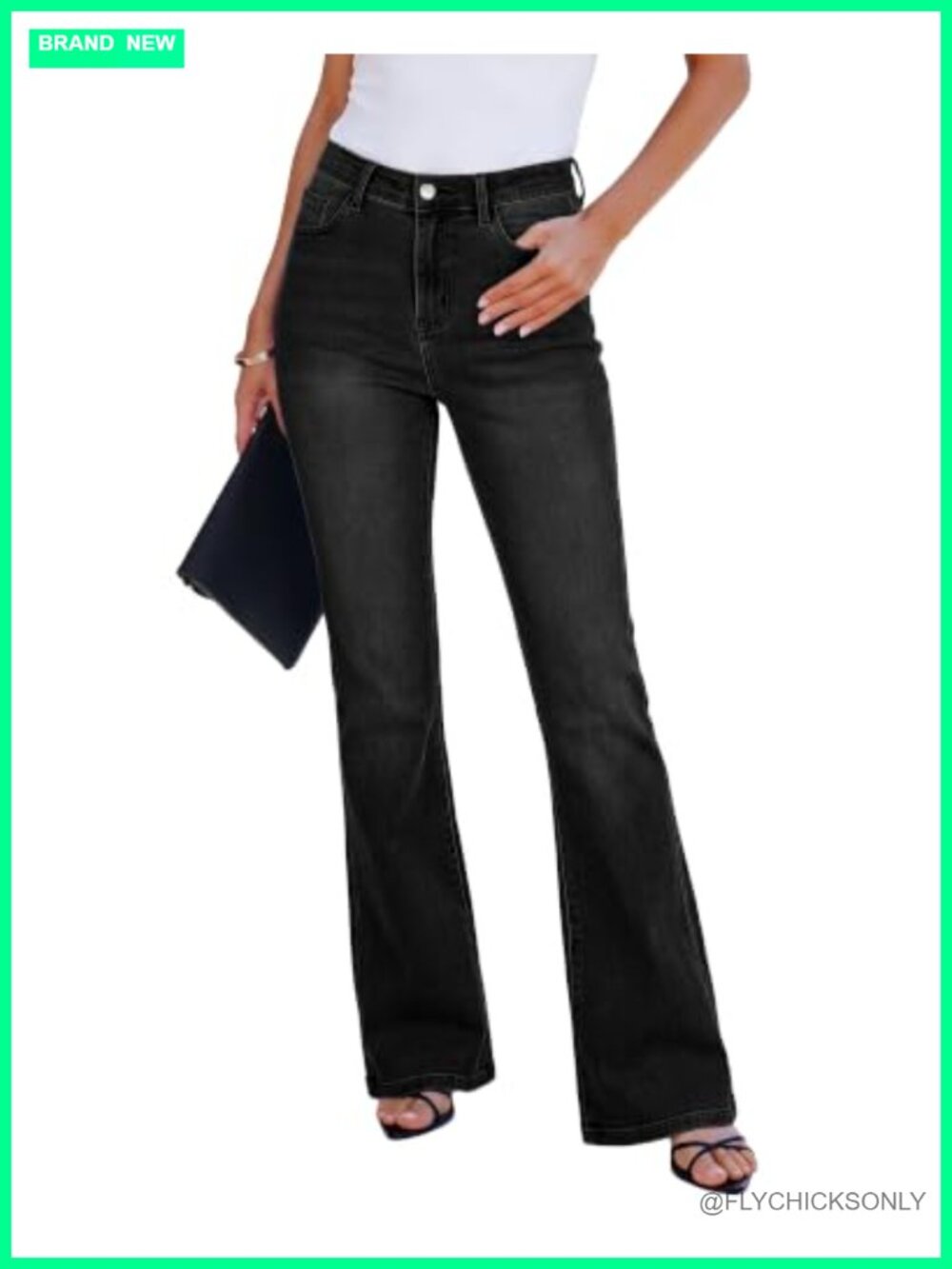 High Rise Flare Jeans Stretchy Denim Pants Classic 5-Pocket